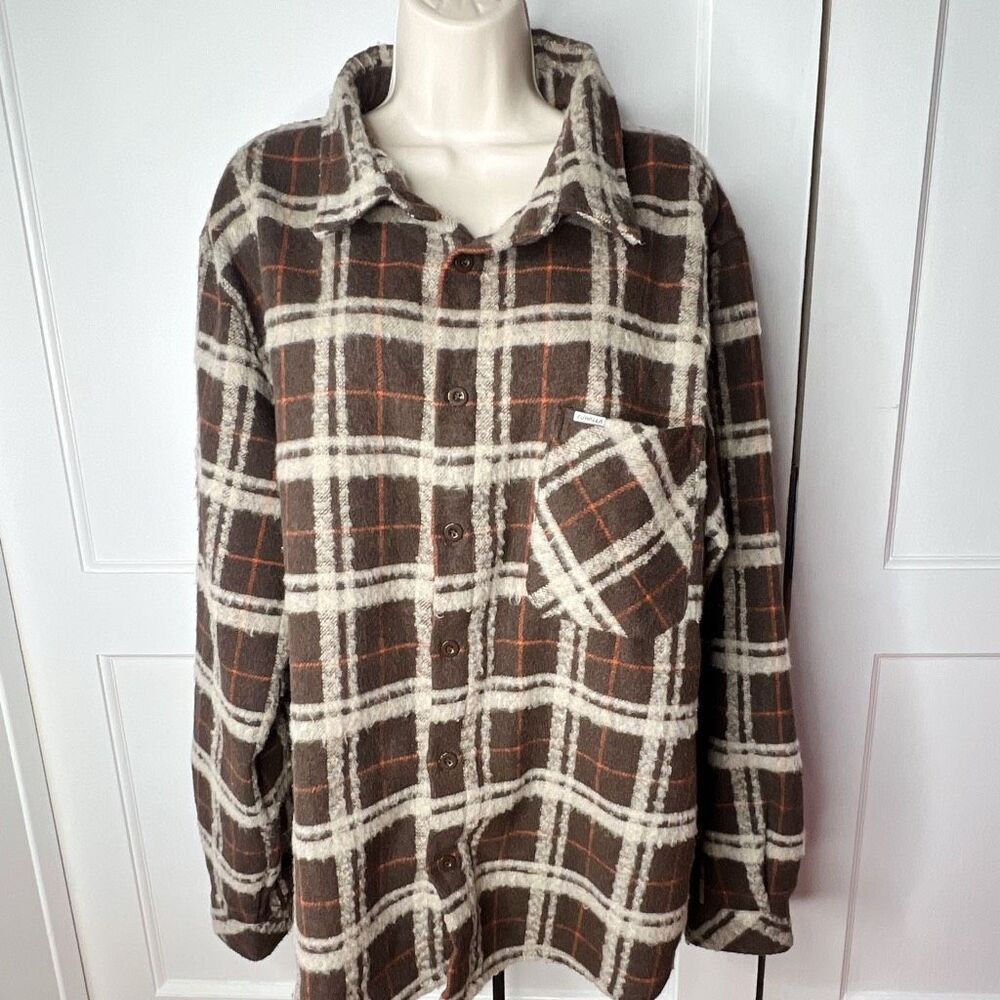 KUWALLA BROWN PLAID BRUSHED FLANNEL SHACKET Size XL